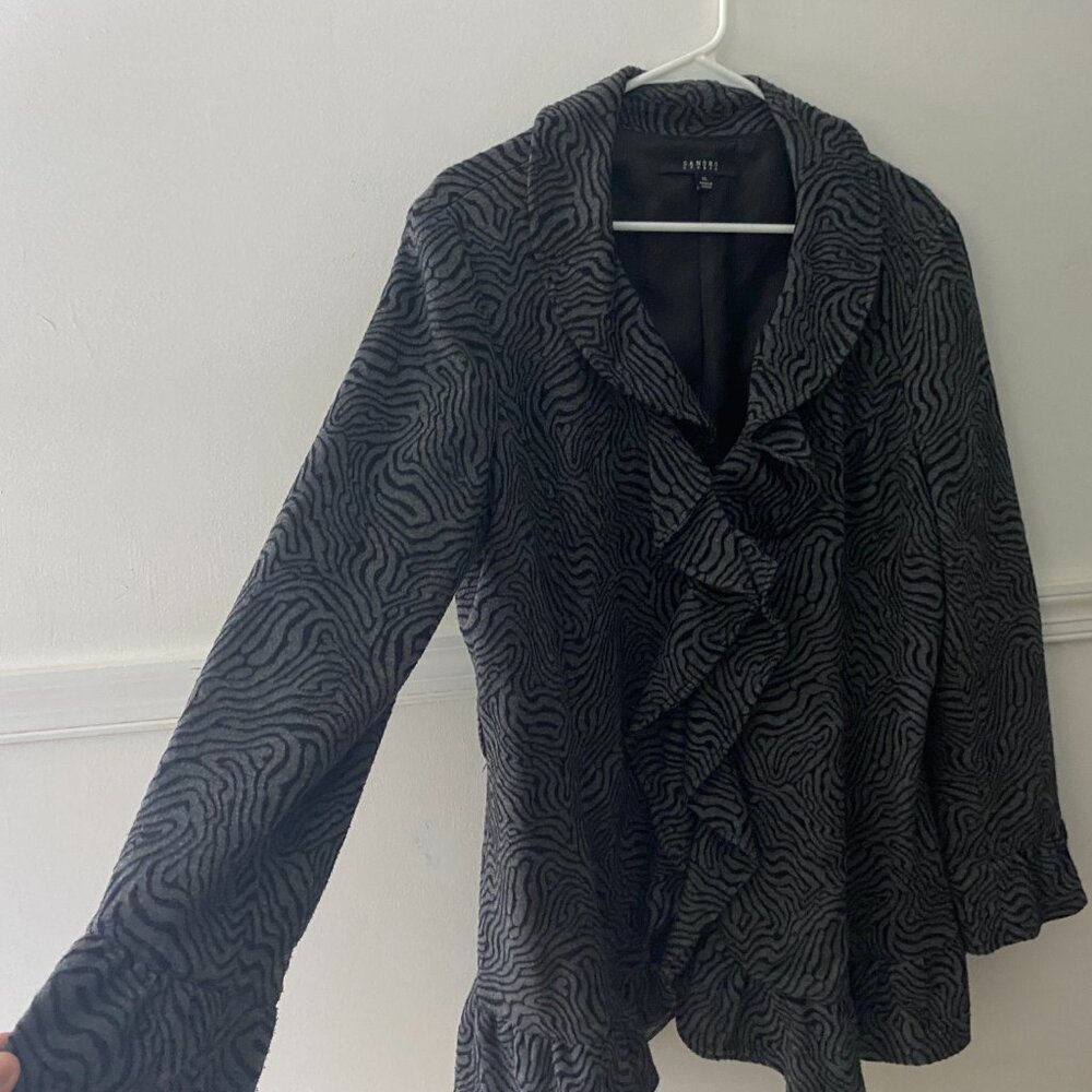 Sandro Gray And Black Abstract Pattern Ruffle Fro… - image 3